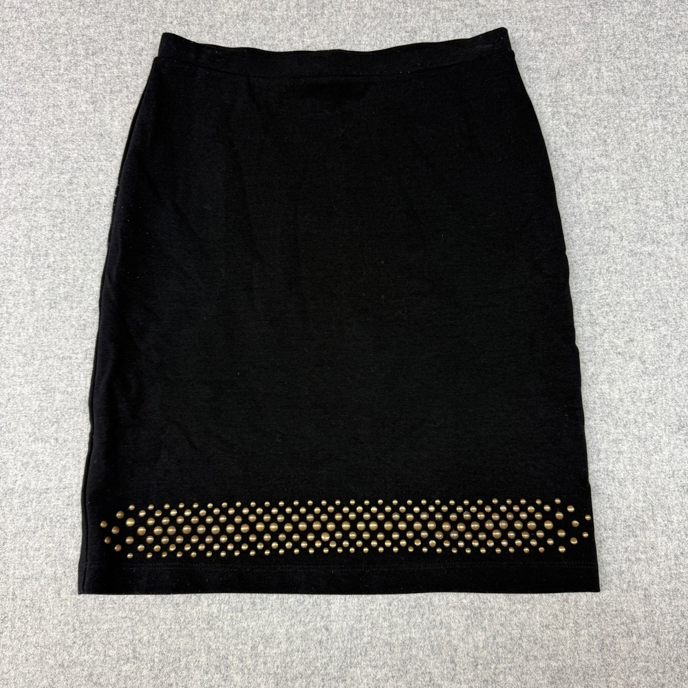 Unbranded Studded Hem Pencil Skirt L Black Gold Stud Elastic Waist Knee Length